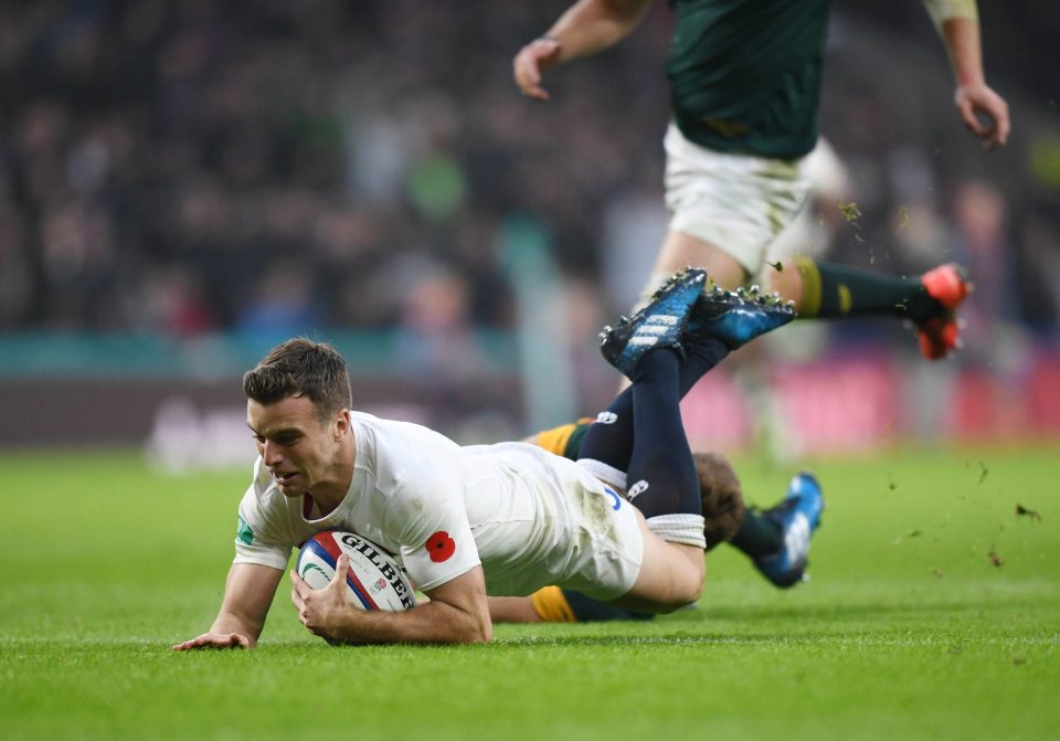  George Ford charges over for England's third try against South Africa