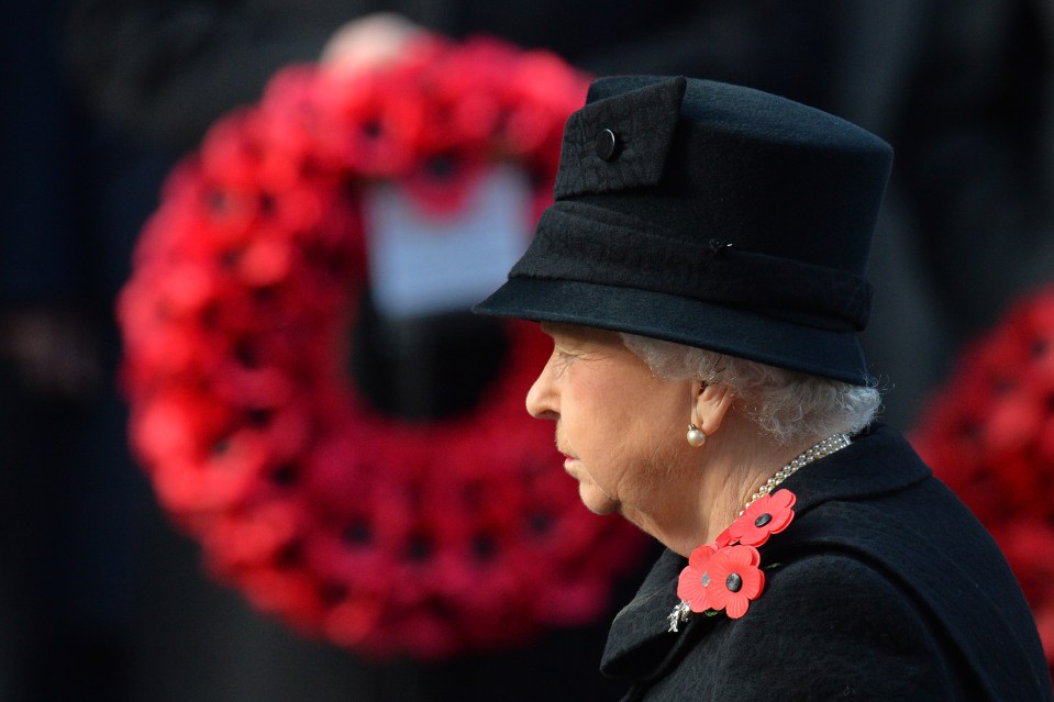 Queen Elizabeth before laying a wreath during the annual Remembrance Sunday Service at the Cenotaph memorial in Whitehall