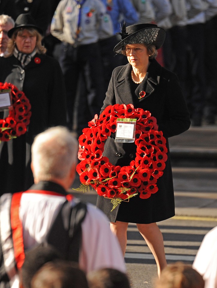 Prime Minister Theresa May lays a wreath in central London 