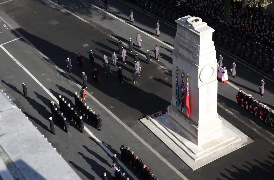 The Queen, senior politicians, including the British Prime Minister and representatives from the armed forces pay tribute to those who have suffered or died at war