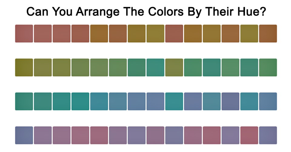  The new Playbuzz quiz is based on the Farnsworth-Munsell 100 Hue Colour test which asks people to align a similar colours in a row