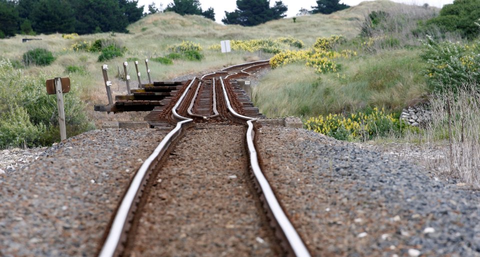  A railway line is damaged by the earthquake, near Tirohanga stream south of Blenheim on the South Island of New Zealand