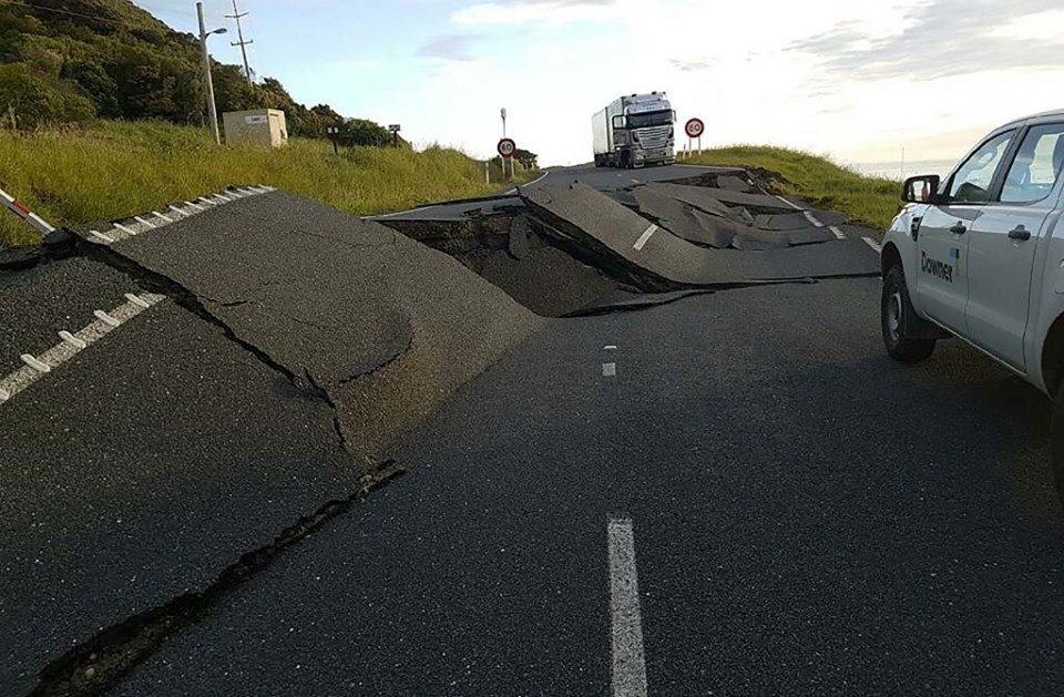  Yesterday's quake caused damage across New Zealand (Pictured: State Highway One near Oaro on the South Island's east coast)