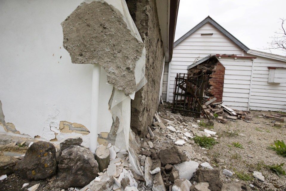  The walls of a historic church are damaged after the quake in Waiau