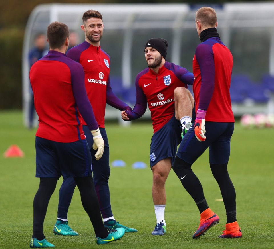  Jack Wilshere looked in good spirits despite not featuring against Scotland