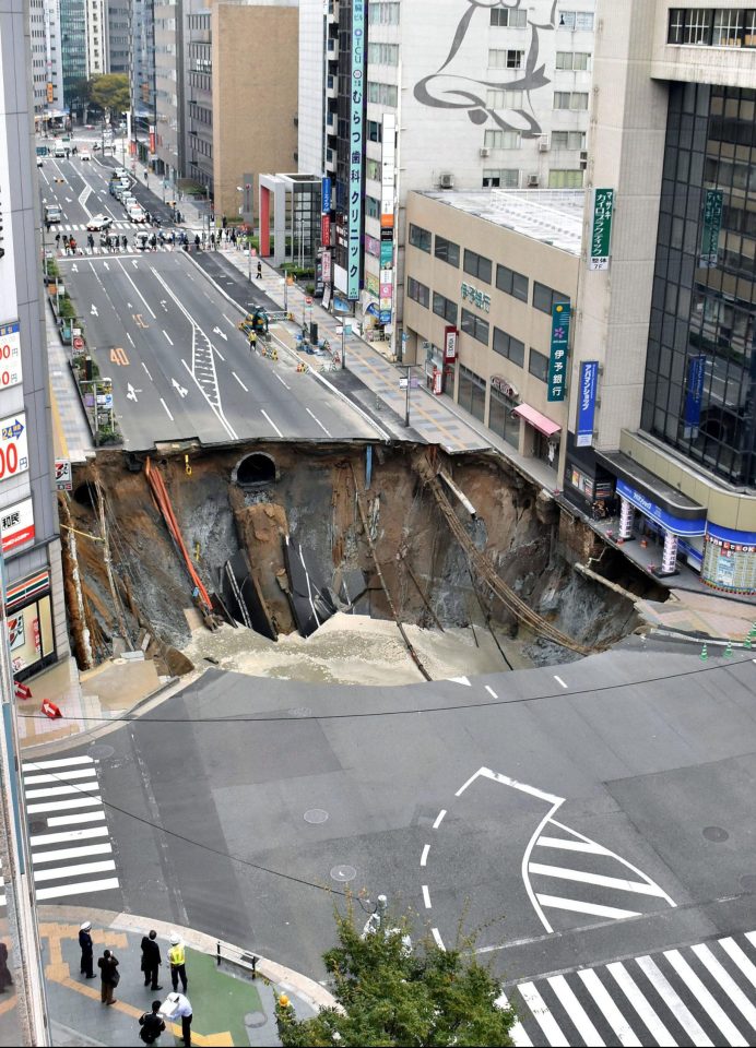  This massive sinkhole opened up in the street in a Japanese city a week ago