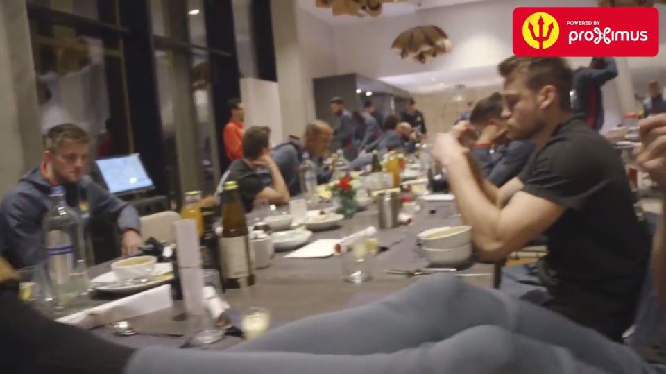  The Belgian stars are seen in the canteen enjoying their dinner