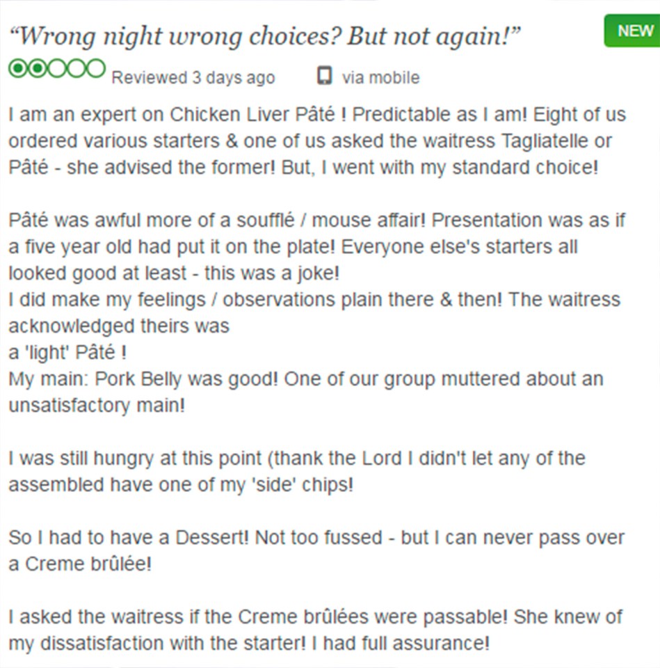  TripAdvisor user Chris B's review of Burnt Truffle