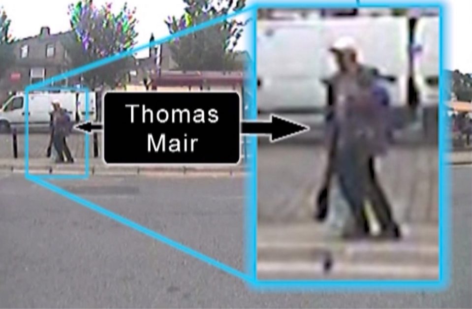  Thomas Mair is seen in CCTV footage wearing a white baseball cap on the day of Jo's murder