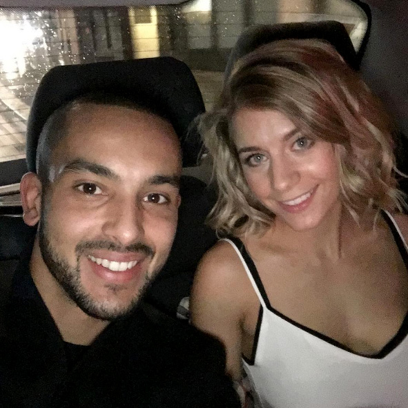  Theo Walcott with his wife Melanie Slade who is due to give birth