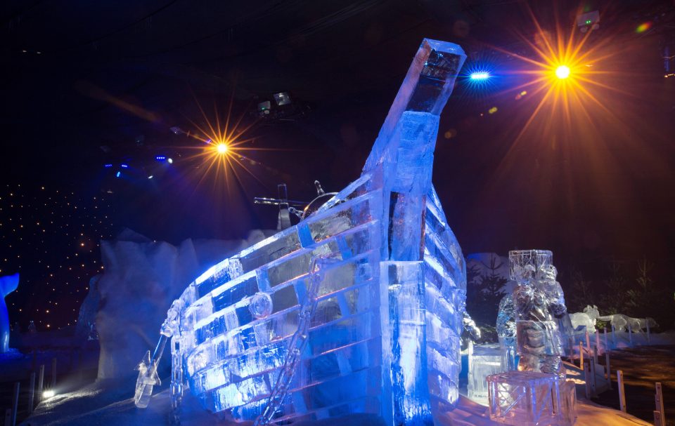  A shipwreck lies trapped in an arctic ice flow at the Magical Ice Kingdom