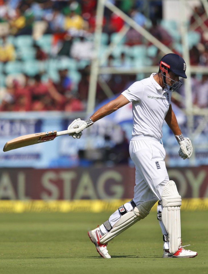  Alastair Cook trudges off after he is bowled