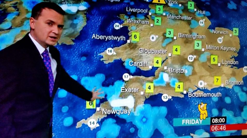  BBC weather presenter Matt Taylor forecasts a penis-shaped snow storm sweeping in across the South West