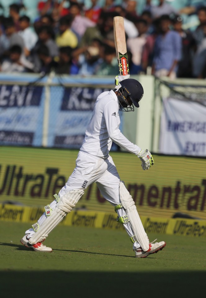  England's Haseeb Hameed swings his bat in frustration after being run out