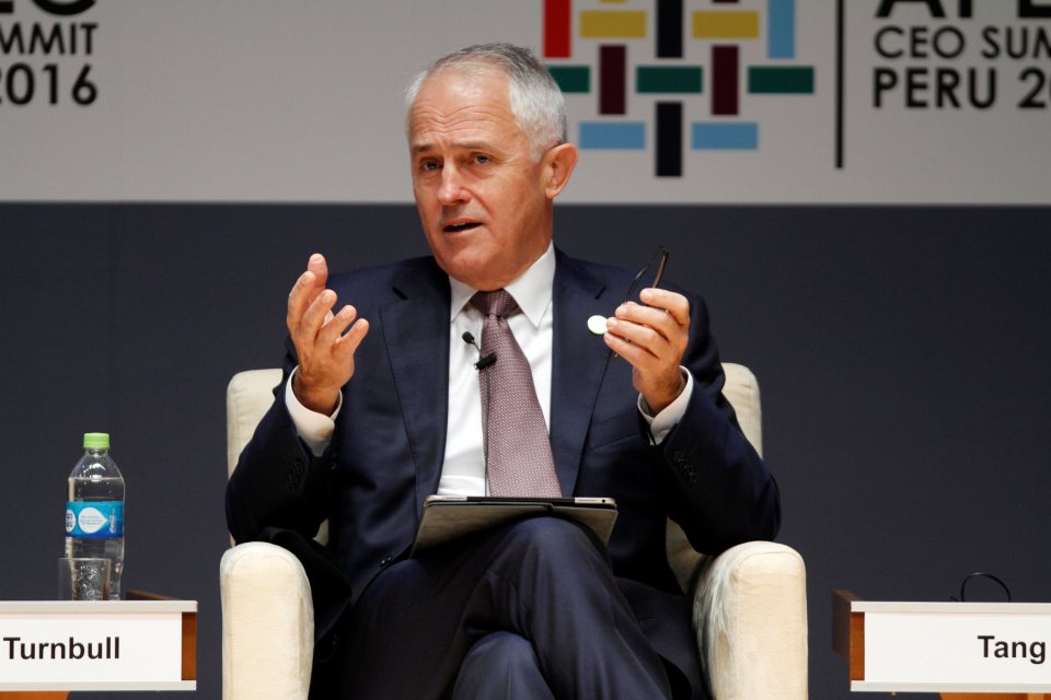 Australian Prime Minister Malcolm Turnbull addresses the audience during a meeting at the 2016 APEC (Asian Pacific Economic Cooperation) CEO summit in Lima