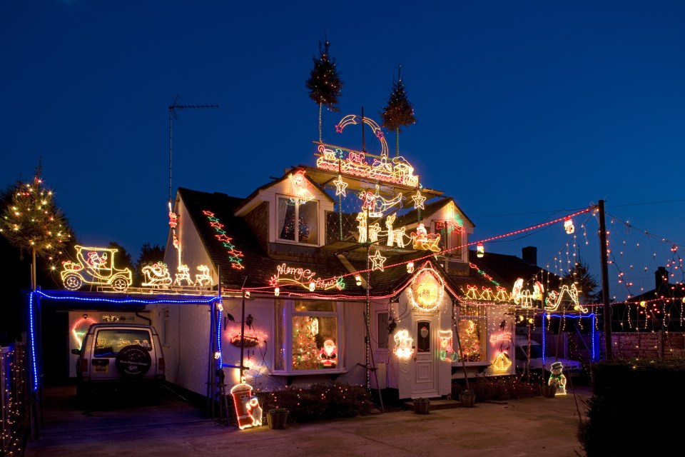 House with Over the Top Christmas Decorations, England.