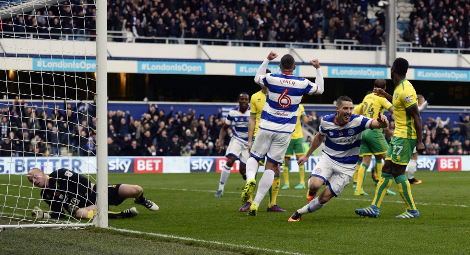  Queens Park Rangers' Conor Washington wheels away after scoring their first goal