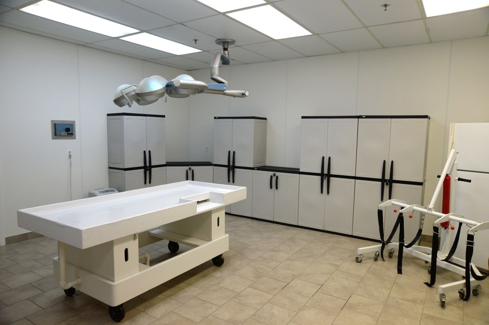  On arrival each body is taken to the facility’s 'Perfusion Room', placed on a metal table and drained of blood