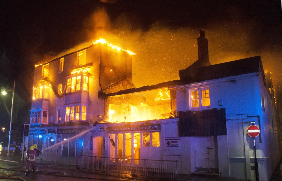  Fire crews battling a fire on the Bognor seafront that was fanned by the 40mph winds