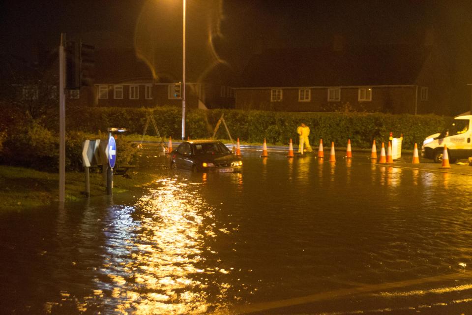  A flooded roundabout in Exeter where 53mm of rain fell overnight