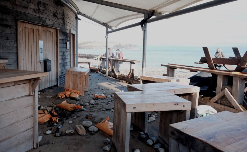  The storm's 106mph winds have battered the Dorset seafront