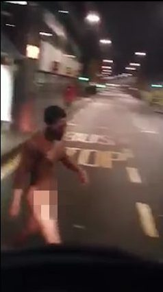  The driver is stunned as the man boards the bus and goes for a wander in the buff