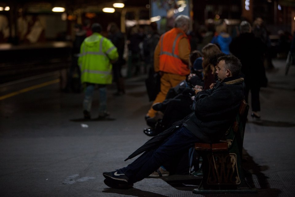  Stranded passengers wait for news at Bristol Temple Meads station last night