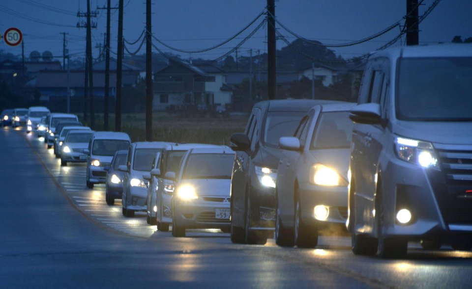  A traffic jam is seen as people evacuate after tsunami advisories were issued following an earthquake