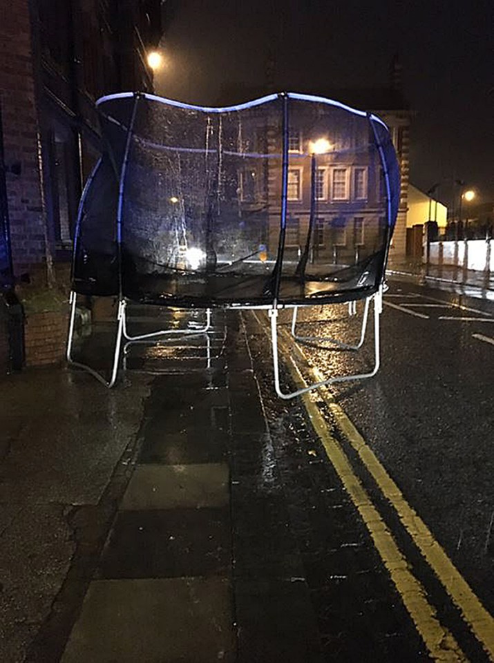  This large trampoline was blown into the street in Blyth, Northumberland