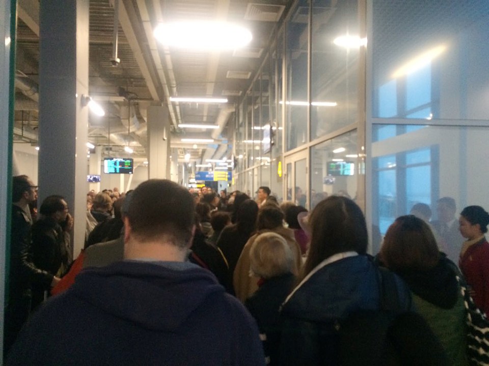  Passengers on the flight crowd into a terminal in Siberia following the emergency landing