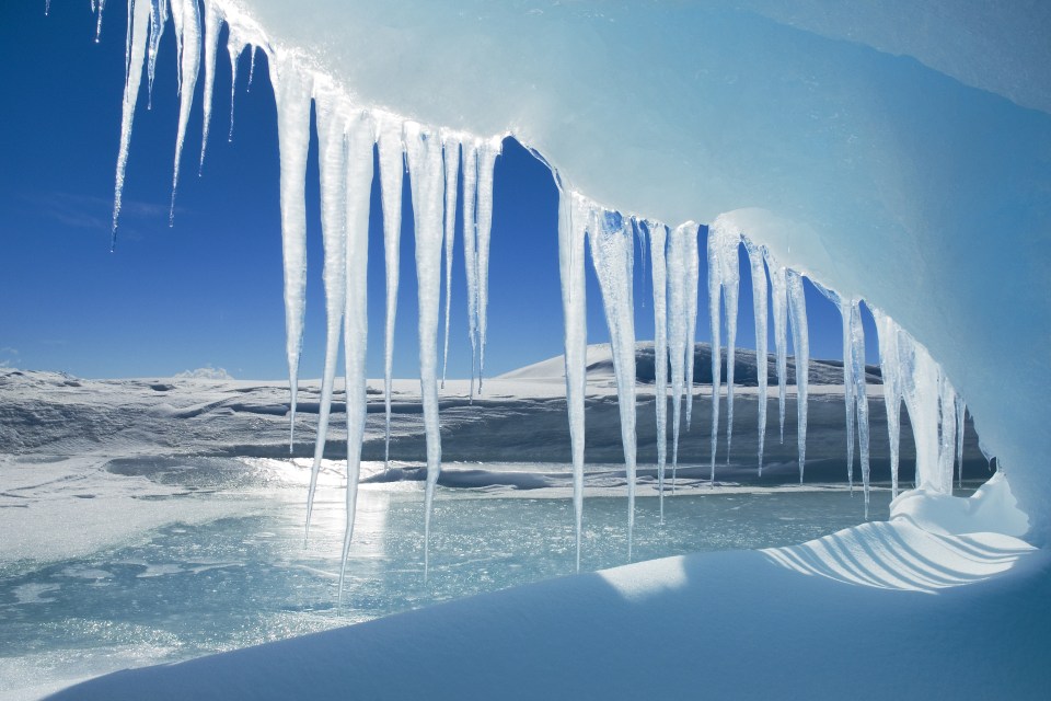  A view of Antarctic icicles at Snow Hill Island, in the Weddell Sea