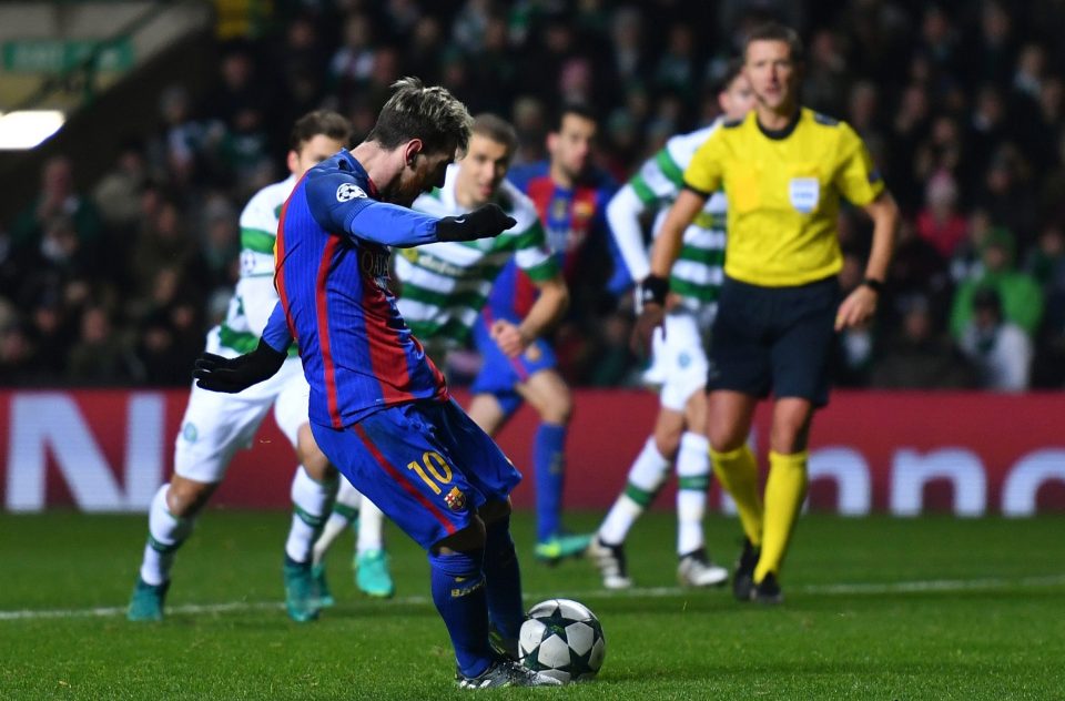  ionel Messi of Barcelona scores his sides second goal from the penalty spot