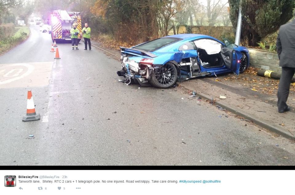  This 205mph Audi R8 supercar was wrecked after a spectacular crash on a wet road in Shirley, West Mids