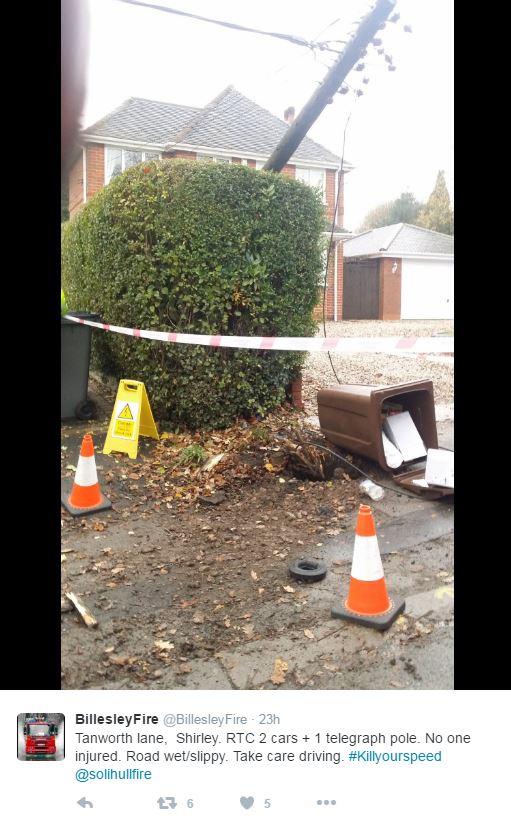  The telegraph pole appears to have been uprooted from the roadside