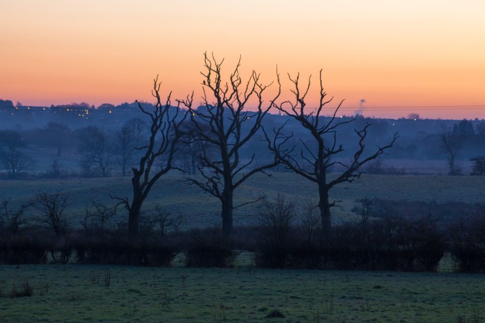  A glorious freezing sunset over Kirkintilloch, East Dunbartonshire, from Queenzieburn. Much of Scotland woke to frost with temperatures dropping well below zero