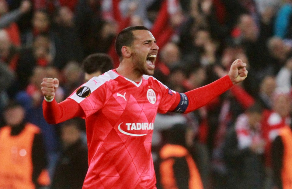  Hapoel's Shir Tzedek celebrates after winning 3-2 against Inter Milan