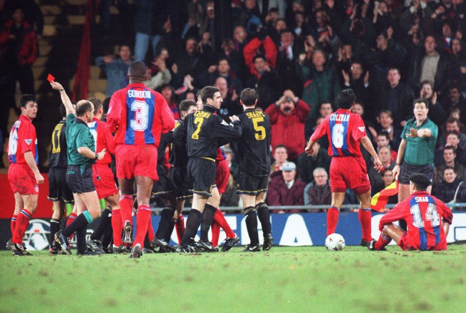 Eric Cantona was sent off moments before his kick on a Crystal Palace fan