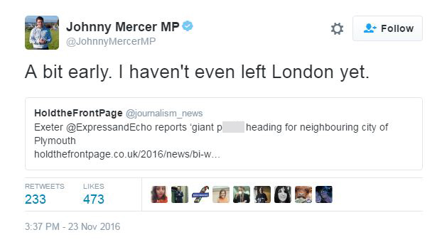  Johnny Mercer posted a reply to a story about it on Twitter