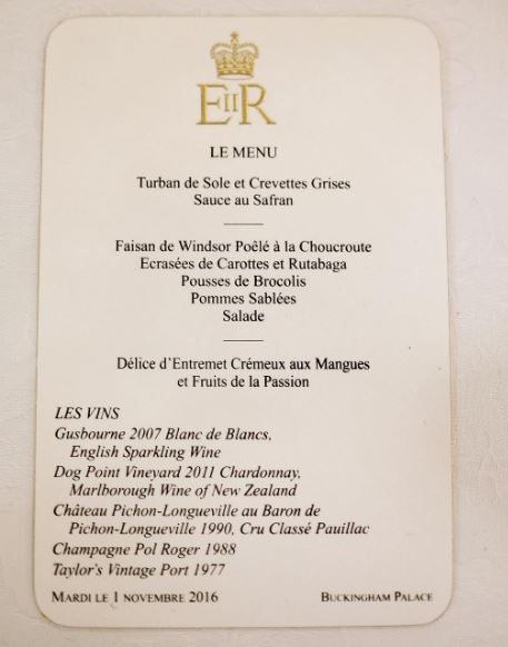  A menu for tthe Colombia State Visit in November