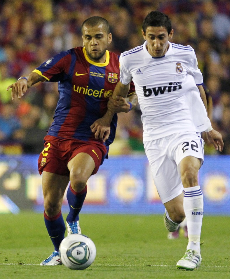  Angel Di Maria in action against Dani Alves during a Clasico clash in 2011