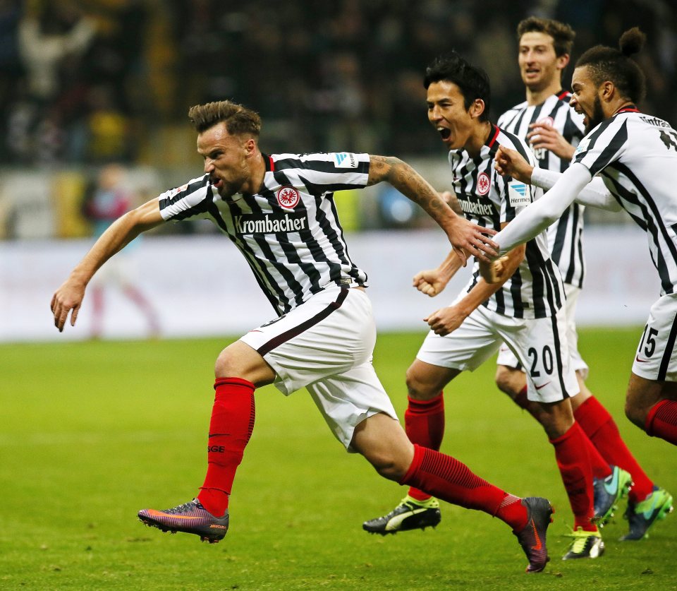  Frankfurt's Haris Seferovic celebrates his matchwinner against Borussia Dortmund