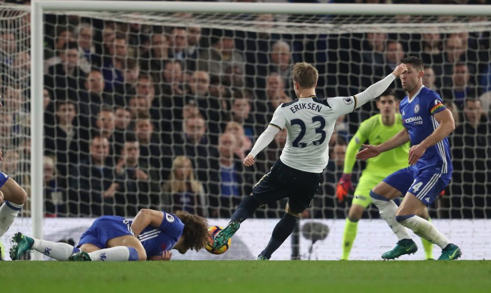  Demark star Eriksen smashed home a left-footed volley