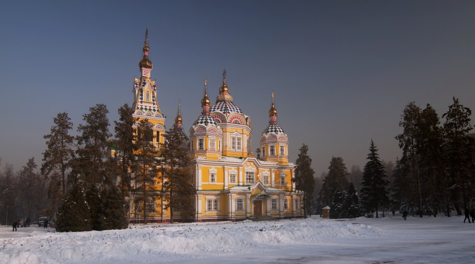 Almaty, Kazakhstan's Zenkov Cathedral in Panfilov Park.