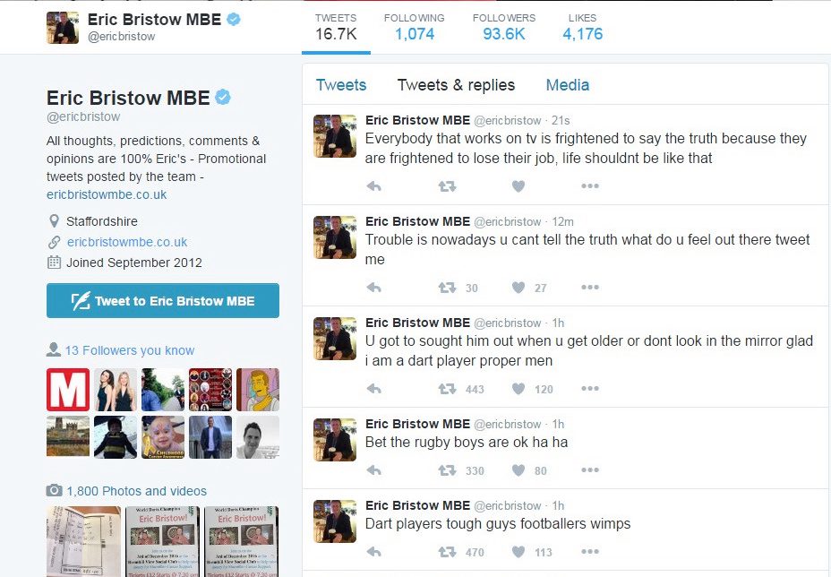 Bristow sent these series of tweets regarding the recent abuse scandal that is rocking the football world