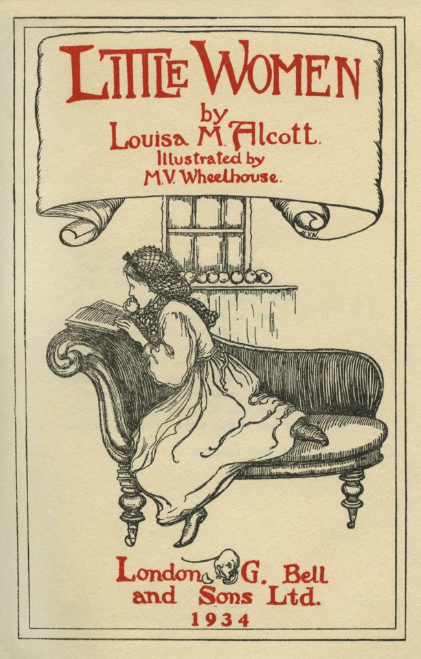  The front cover for her book Little Women, published in two volumes in 1868 and 1869