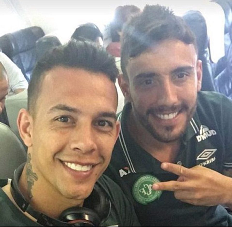  Alan Ruschel, right, pictured with tragic goalkeeper Danilo, before the plane crashed