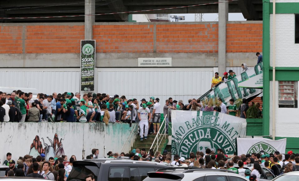  Chapecoense fans morn in front of the Arena Conda stadium in Chapeco