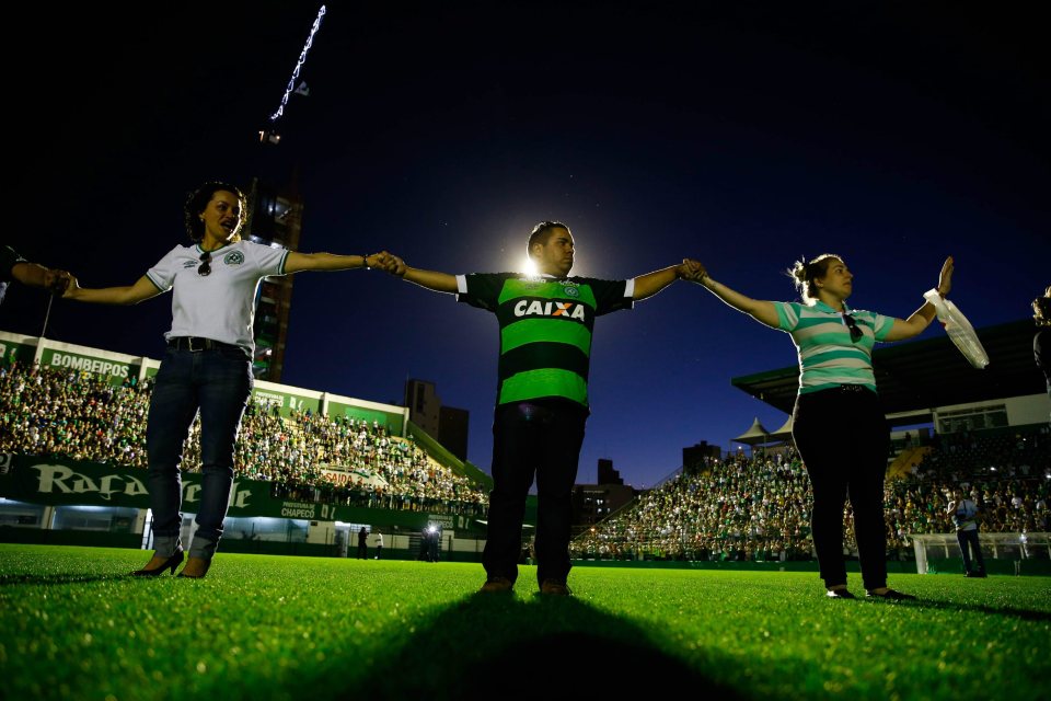  Chapecoense supporters gathered at their home ground to mourn the loss of their heroes