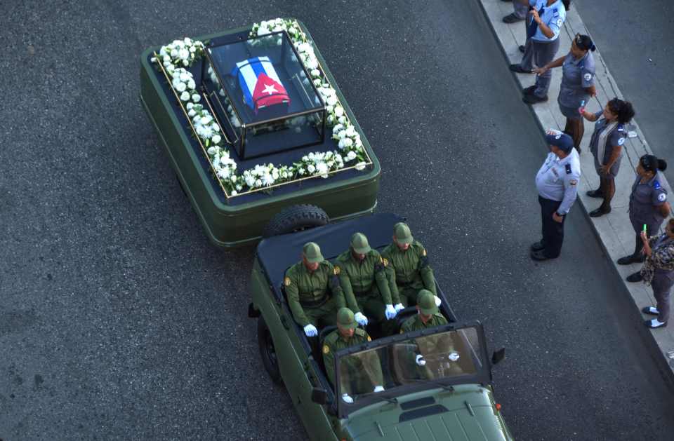  The urn with the ashes of Cuban leader Fidel Castro is driven through the streets of Havana