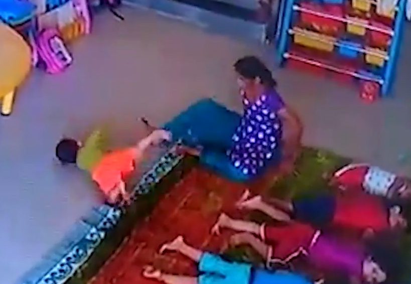  Ritisha's parents were outraged after seeing their daughter kicked and beaten by the nursery worker